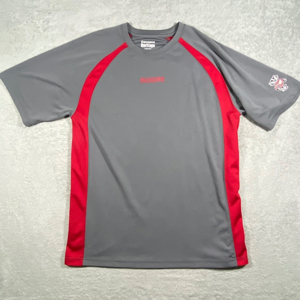 Campus Heritage Wisconsin Badgers Mens XL Gray Red Performance T-Shirt Colosseum